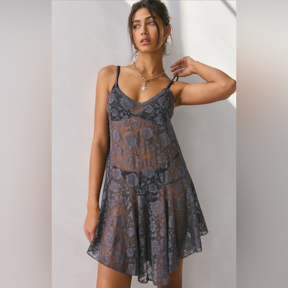 Urban outfitters Other - Out From Under Rika Sheer
Floral Lace Slip in Charcoal NWT XS
